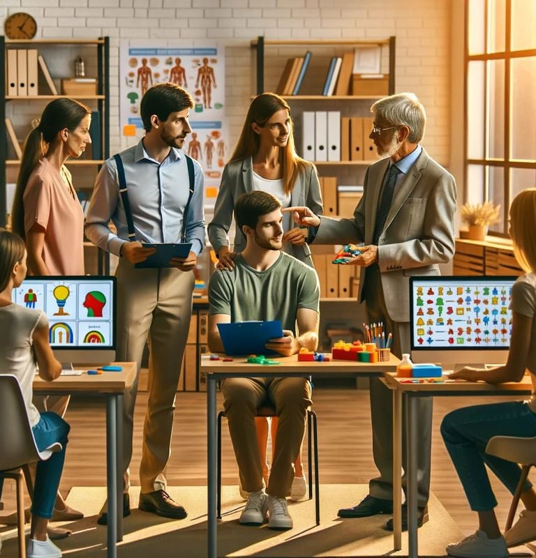 a group of people sitting at a table with laptops