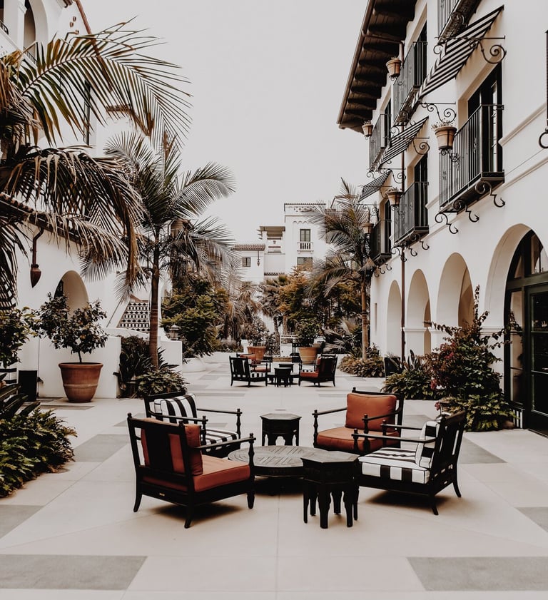 Outdoor courtyard at Hotel Californian in Santa Barbara, California, a luxury romantic getaway for couples