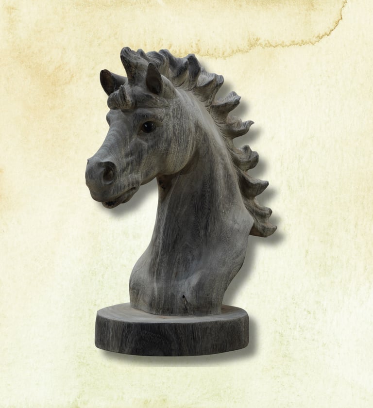 a wooden statue of a horse