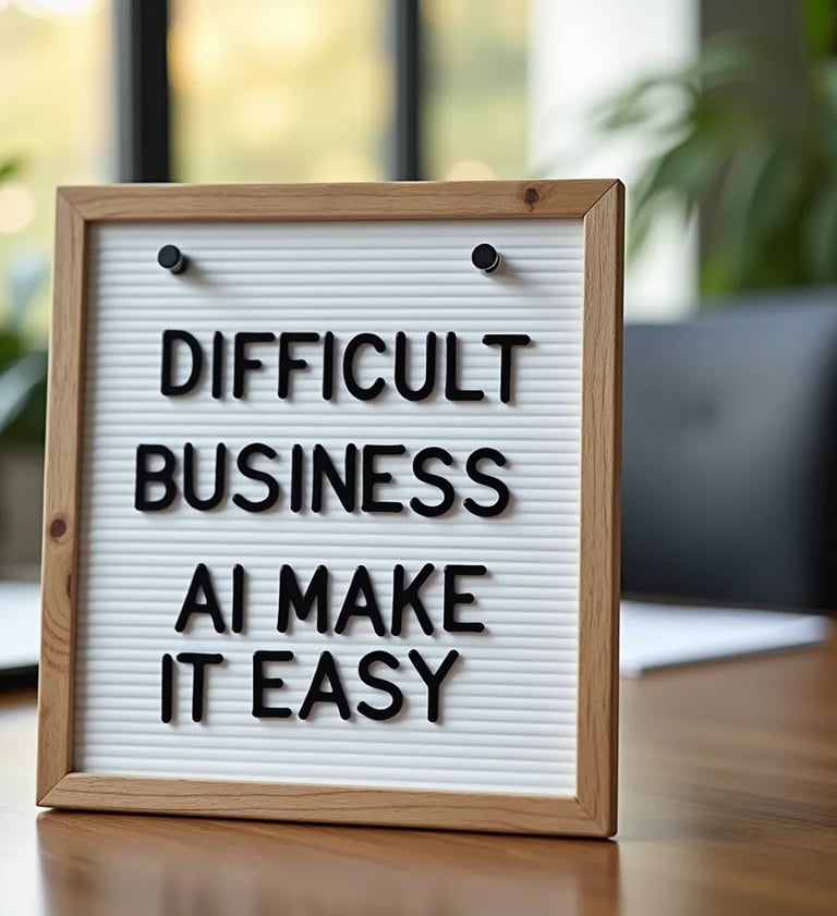 a sign showing: Difficult business, AI Makes it easy.