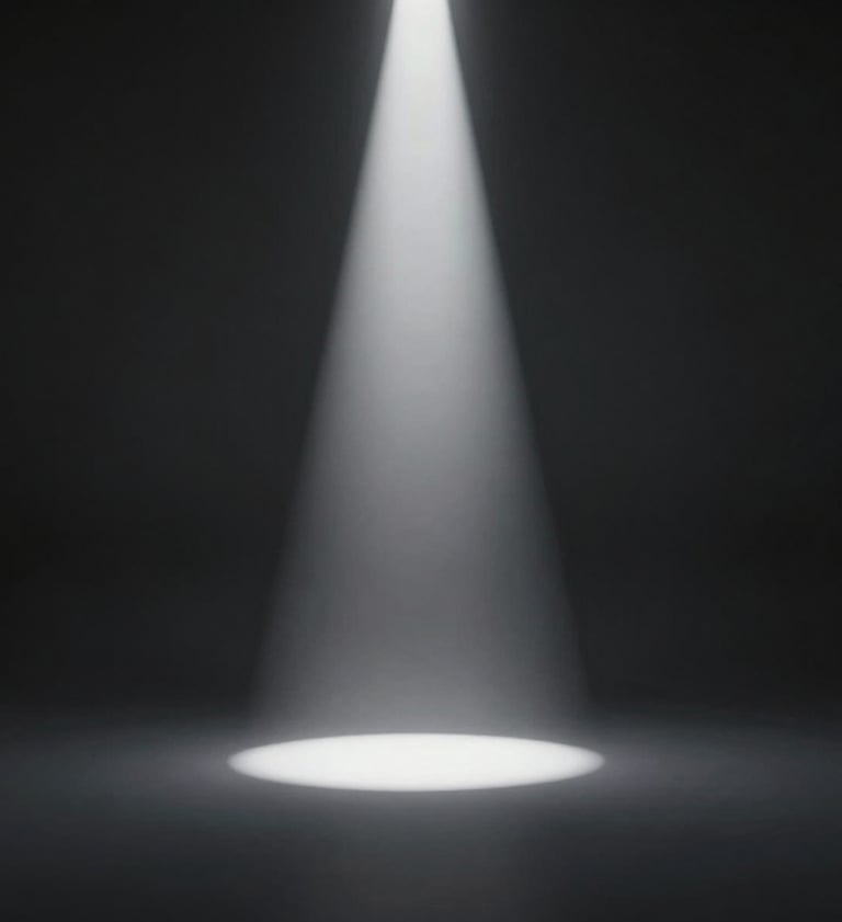 A minimalist, artistic shot of a singular light source cutting through a dark studio, symbolizing creative vision. The lighting is low-key with #F8F8F8 accents and deep #0A0A0A shadows, professional and sophisticated.