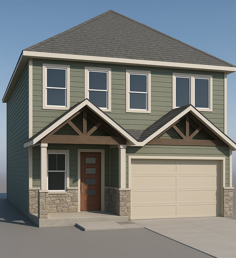 3D architectural rendering of upcoming 2-story build on Crazy Cross Road