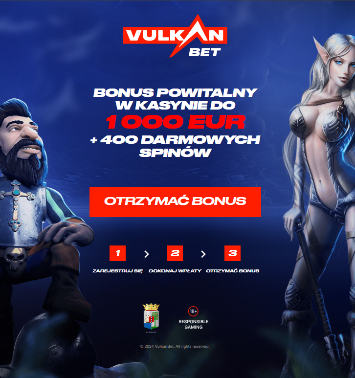 Zakłady na wulkan zakłady sportowe i kasyno   bonus powitalny do 1000 euro + 400 darmowych spinów.