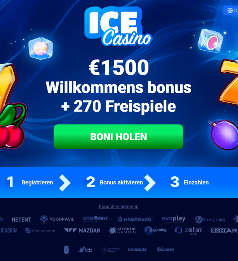 Willkommensboni bis zu - 1.500 € + 270 Freispiele  ICE Casino - ein großartiges Online-Casino