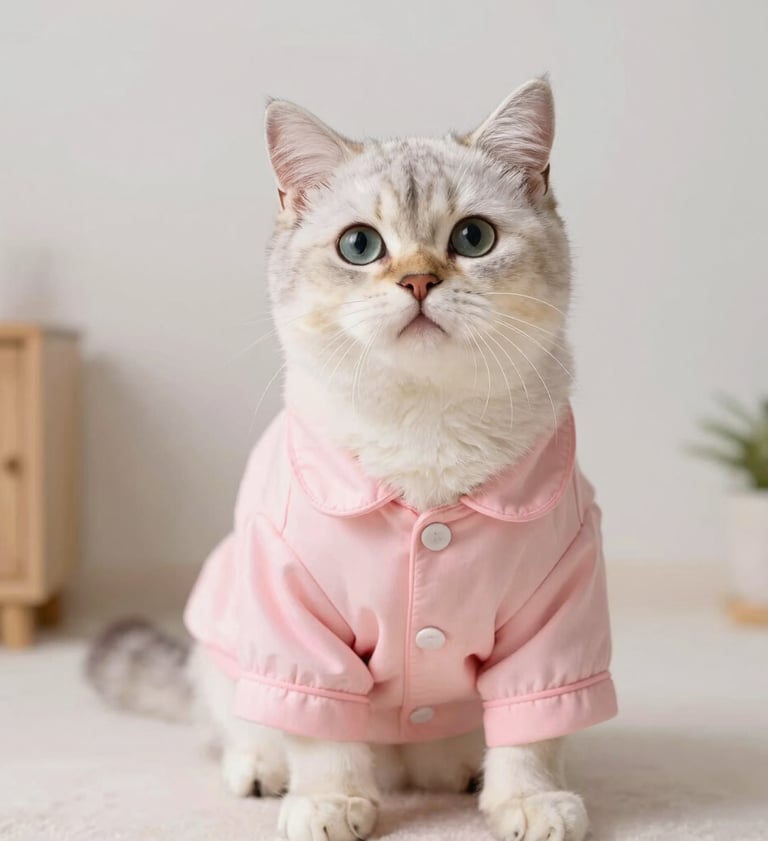Gatita con pijama color rosa