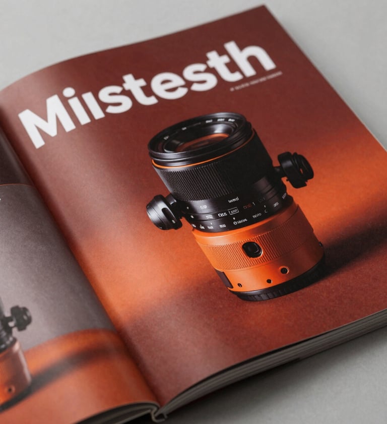 A high-end print advertisement spread in a glossy magazine, showcasing professional typography and a striking product image in a modern North American setting with reddish orange accents.