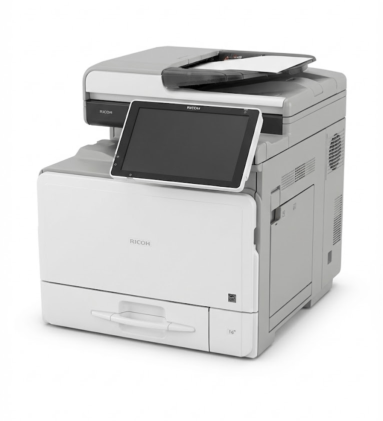 a printer machine with a tablet on top of it