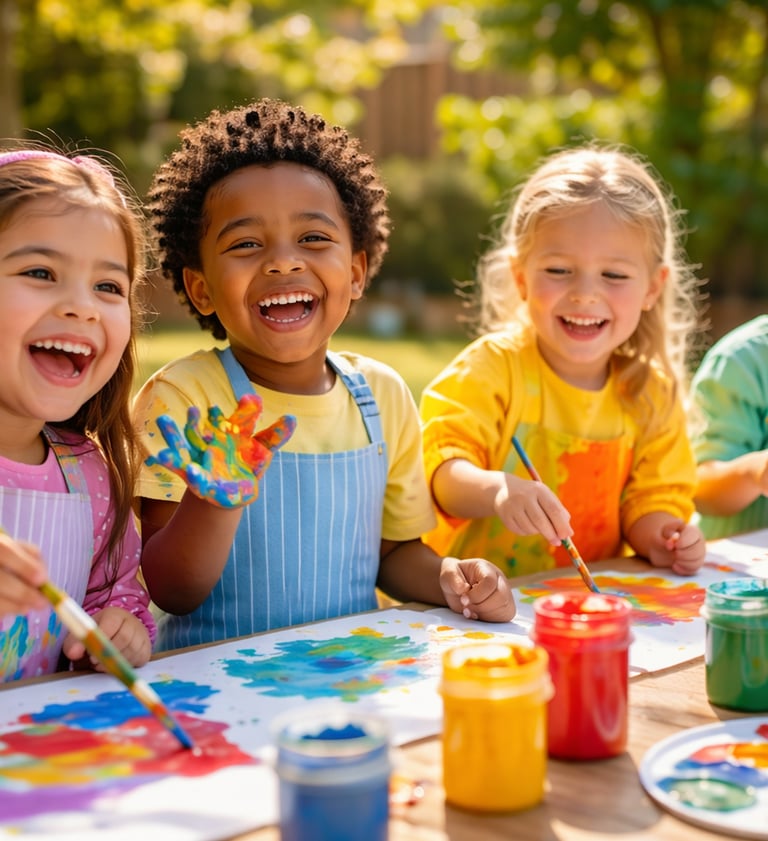 Niños jugando con pintura en un ambiente agradable  