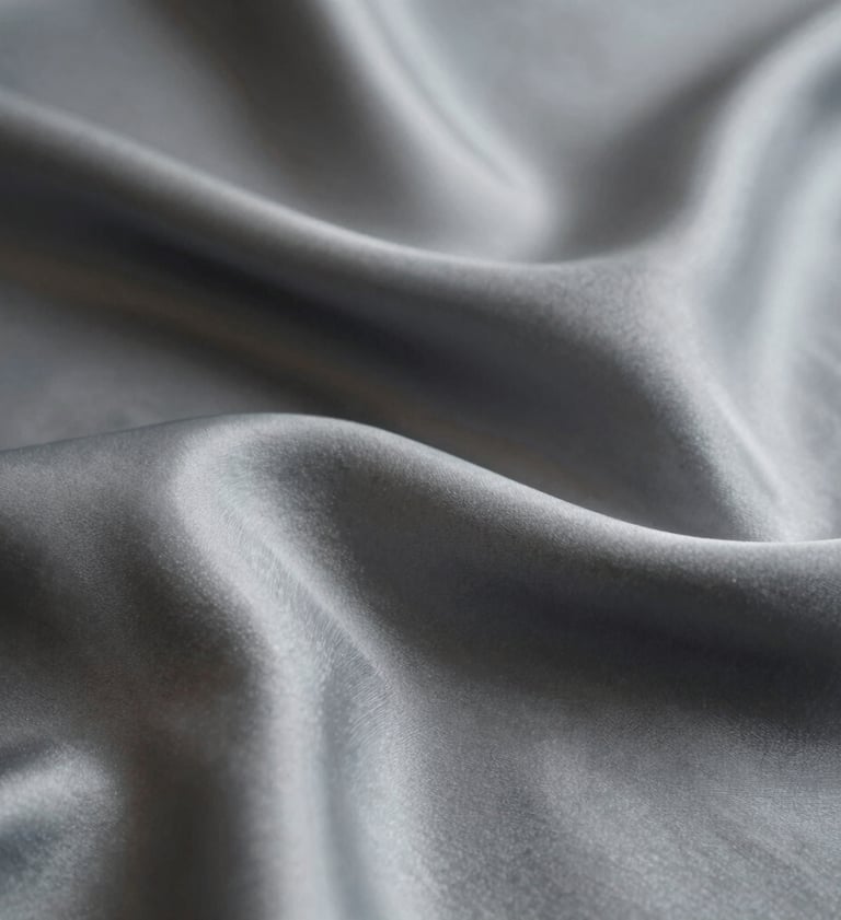 An abstract, artistic macro shot of silk fabric and light reflections, creating a sense of luxury and texture, using the brand's matte color palette.