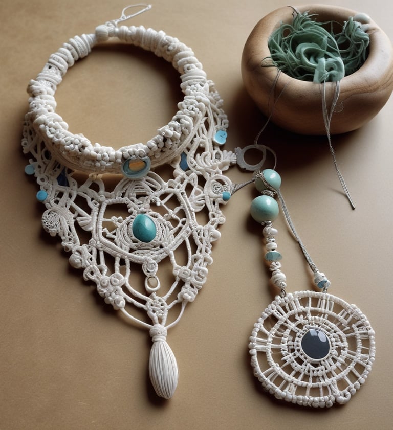 Collar de macramé y piedras azules de jade