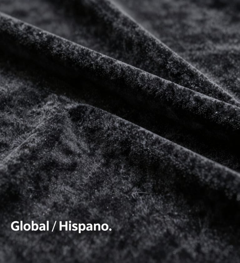 A close-up photography shot of a high-end luxury fabric texture, like silk and velvet, in deep black and dark gray tones, dramatic lighting from the side, sophisticated and cinematic feel, Global / Hispano context.