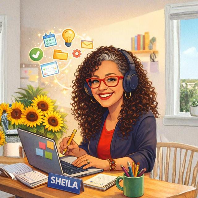 Trabajadora remota usando laptop y audífonos en oficina en casa, ambiente productivo y profesional.