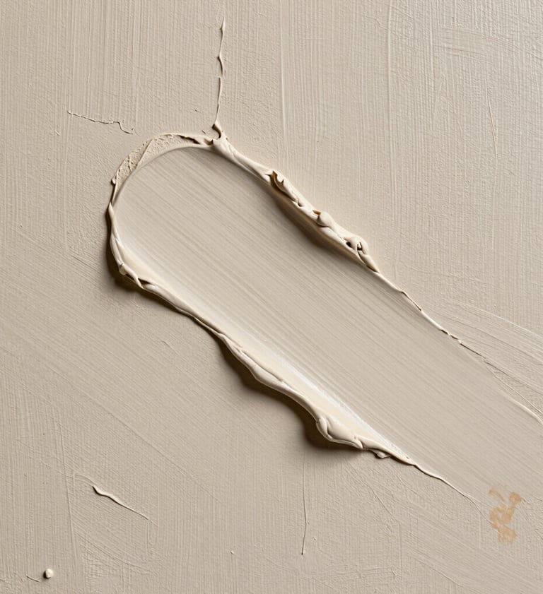 A close-up photography shot focusing on the tactile details of a finished painting. Thick ridges of light sand-colored paste are visible, with subtle earthy tone washes in the crevices. The style is modern, elegant, and sophisticated.