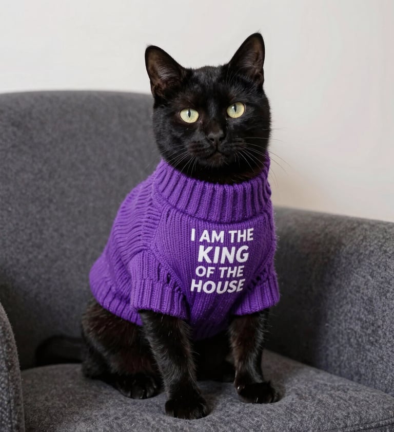 gato vestido de rey sobre un buro lujoso
