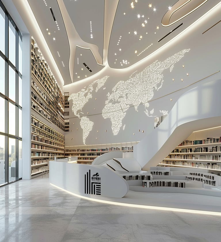bookshelves in conference room, logo of DIFIERI on the shelf
