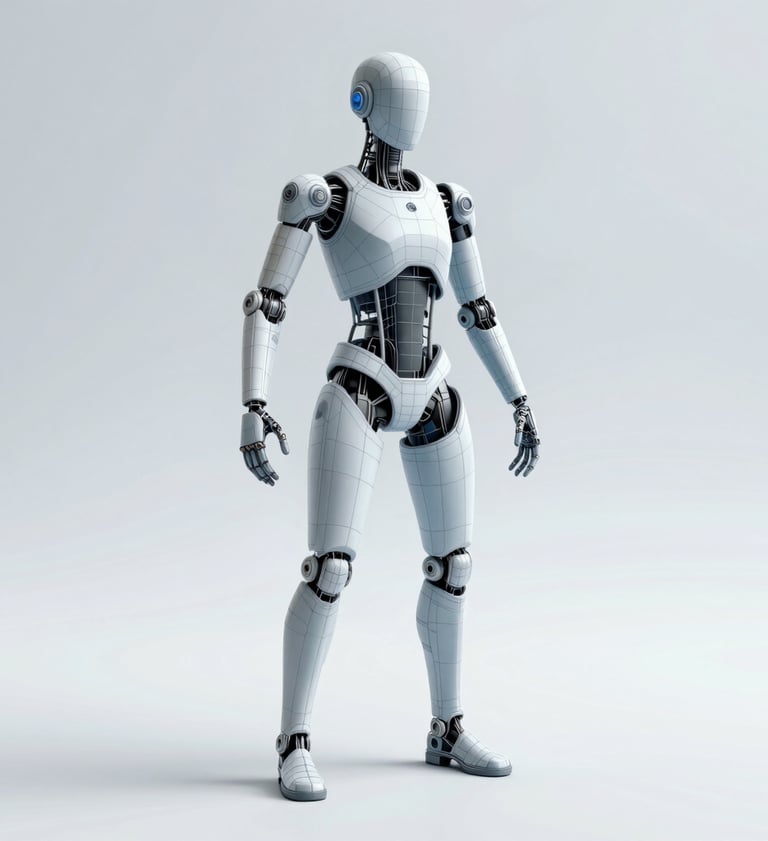 A clean, technical wireframe of a complex 3D character model in a professional rigging environment. Lighting is soft and neutral, using the brand colors #A7BCCB and #1A202C. Modern and sophisticated style.