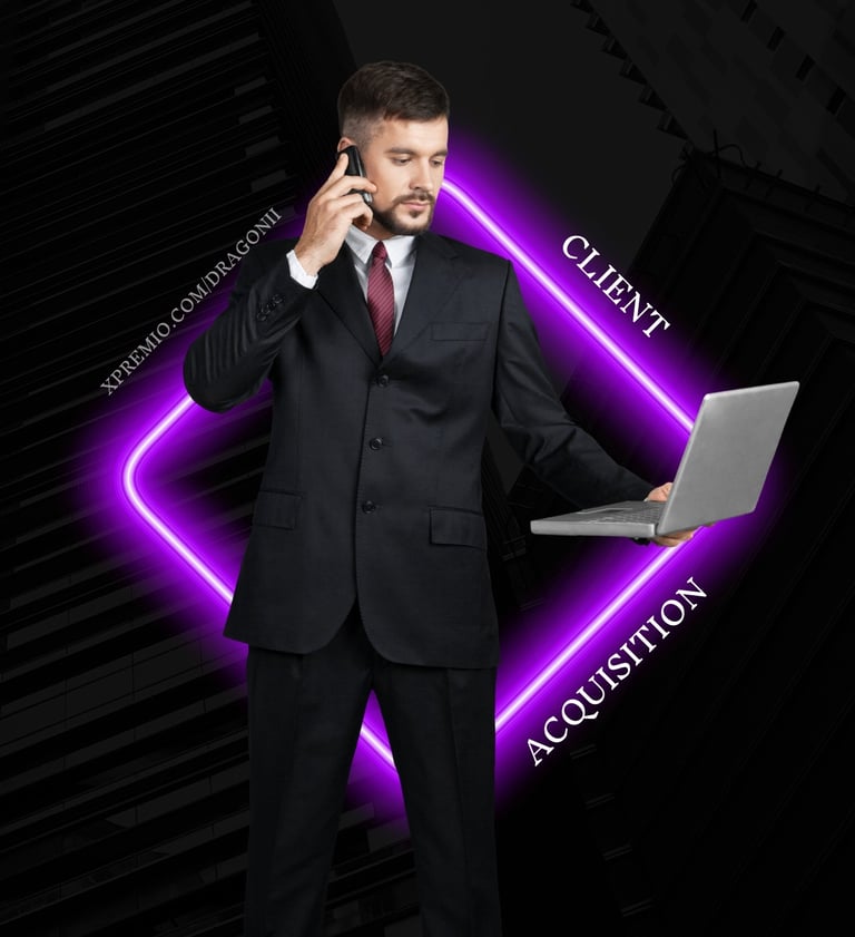 Imagine cu un bărbat bine îmbrăcat în costum, vorbind la telefon și ținând un laptop, pe un fundal business negru. Explorează