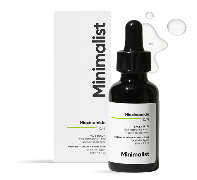 Minimalist 10% Niacinamide Serum bottle - controls oil, shrinks pores, balances skin