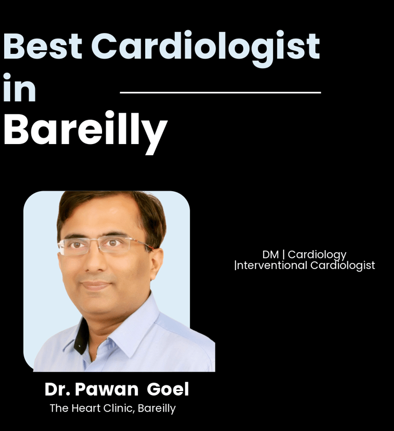 Flyer showing Dr. Pawan Goel as Best Cardiologist in Bareilly.