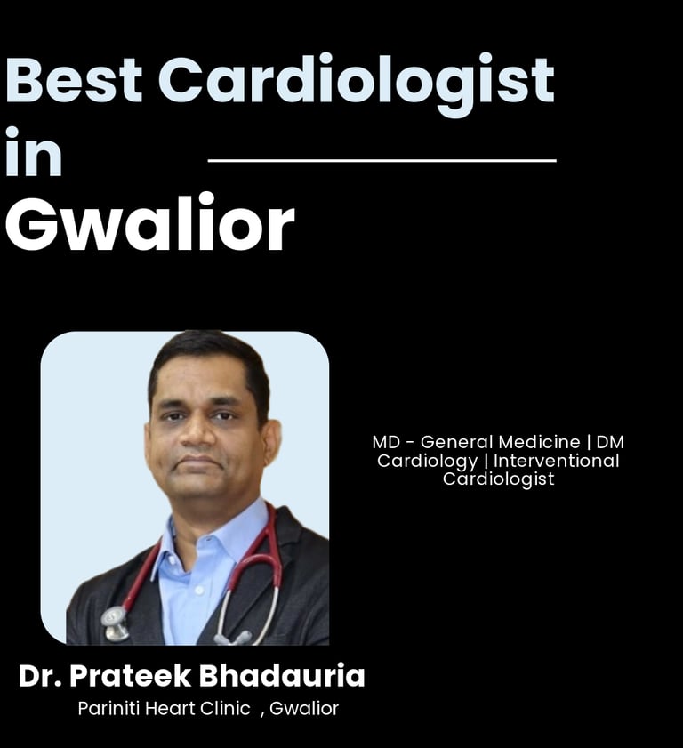 Flyer showing Dr. Prateek Bhadauria as Best Cardiologist in Gwalior.