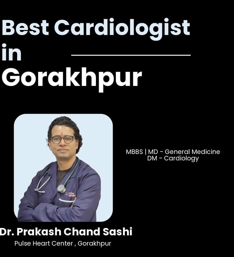 Flyer showing Dr. Prakash Chand Shahi as Best Cardiologist in Gorakhpur.