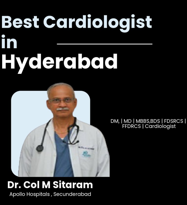Flyer showing Dr. Col M Sitaram as Best Cardiologist in Hyderabad.