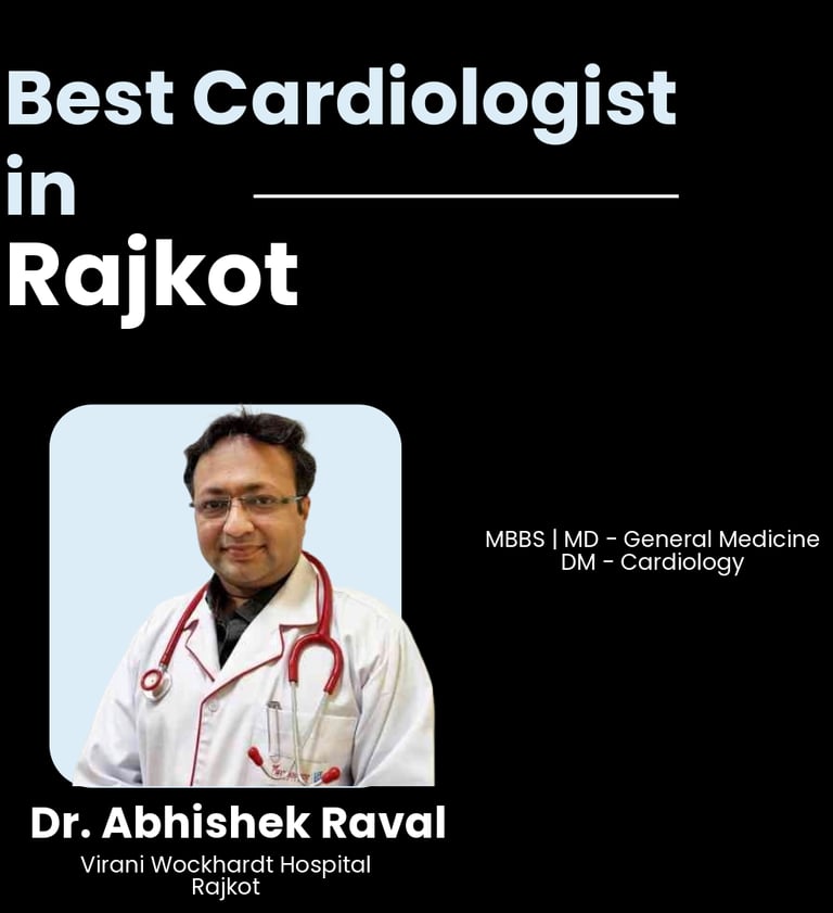Flyer showing Dr. Abhishek Raval as Best Cardiologist in Rajkot.