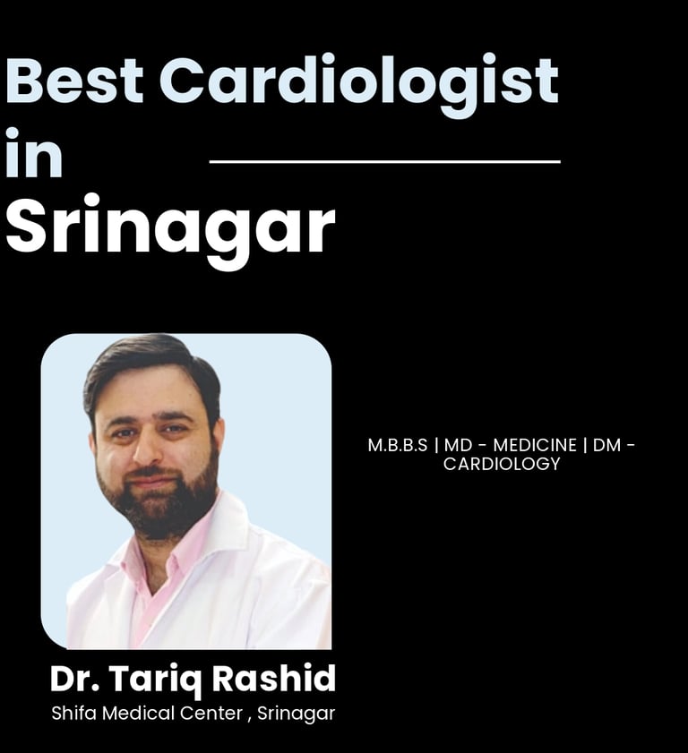 Flyer showing Dr. Tariq Rashid as Best Cardiologist in Srinagar.
