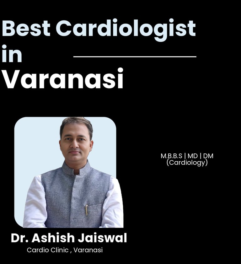 Flyer showing Dr. Ashish Jaiswal as Best Cardiologist in Varanasi.