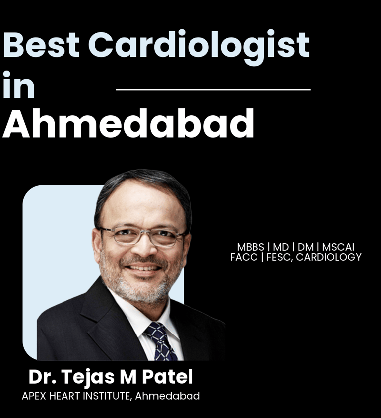 Flyer showing Dr. Tejas M Patel as Best Cardiologist in Ahmedabad.