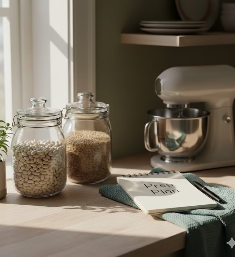 rice and beans in a jar near kitchen window