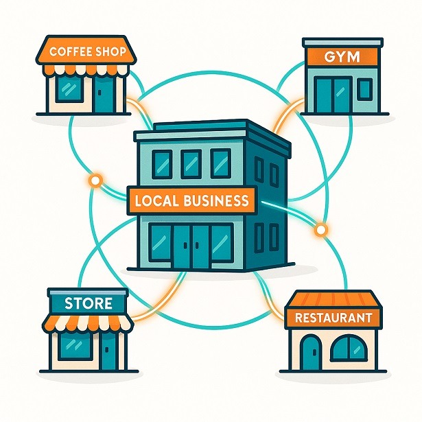 a business building with a building and a storefront