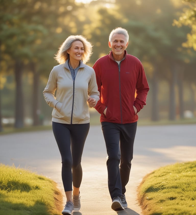 “Adultos mayores de 50 años disfrutando del ejercicio al aire libre con energía y bienestar”