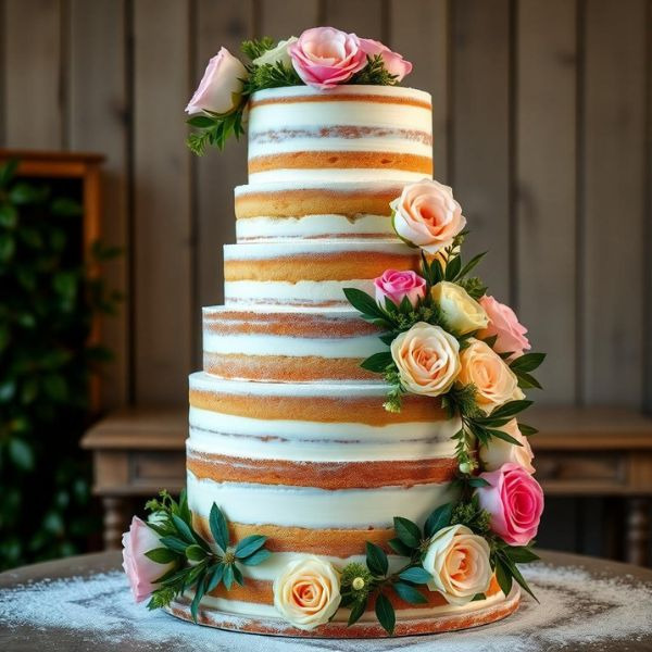 6 tiered wedding cake with roses