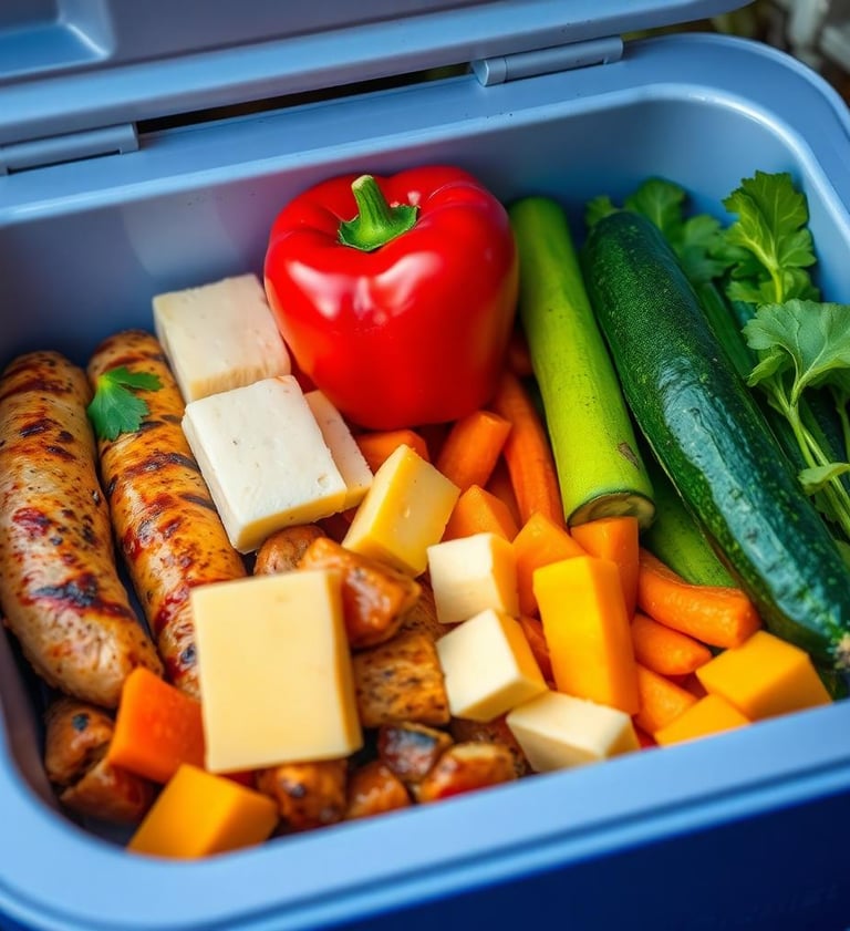 a lunch box with a variety of vegetables and cheese