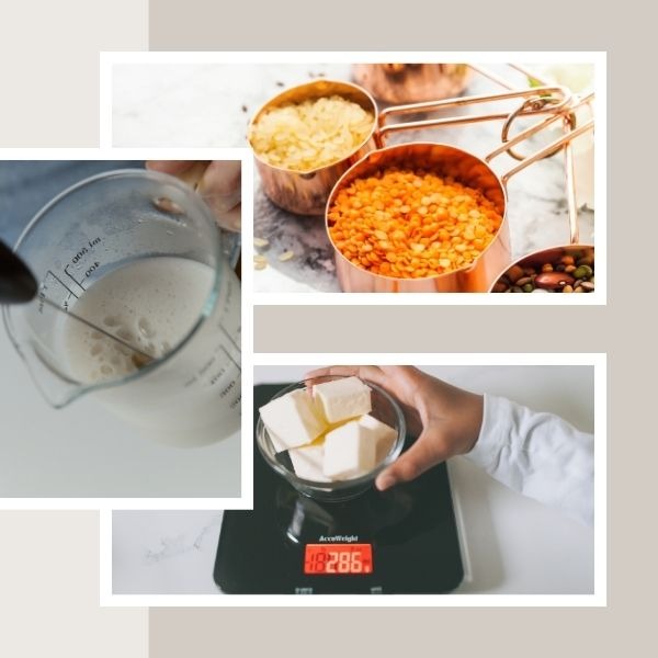 a person is measuring food on a scale 