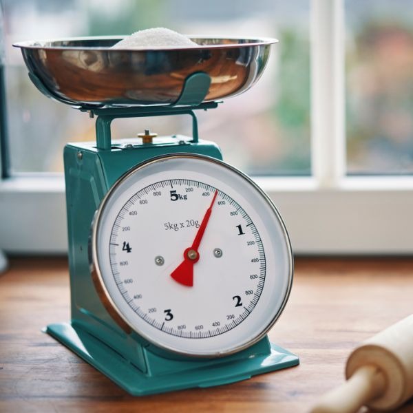 a kitchen scale with a rolling pin