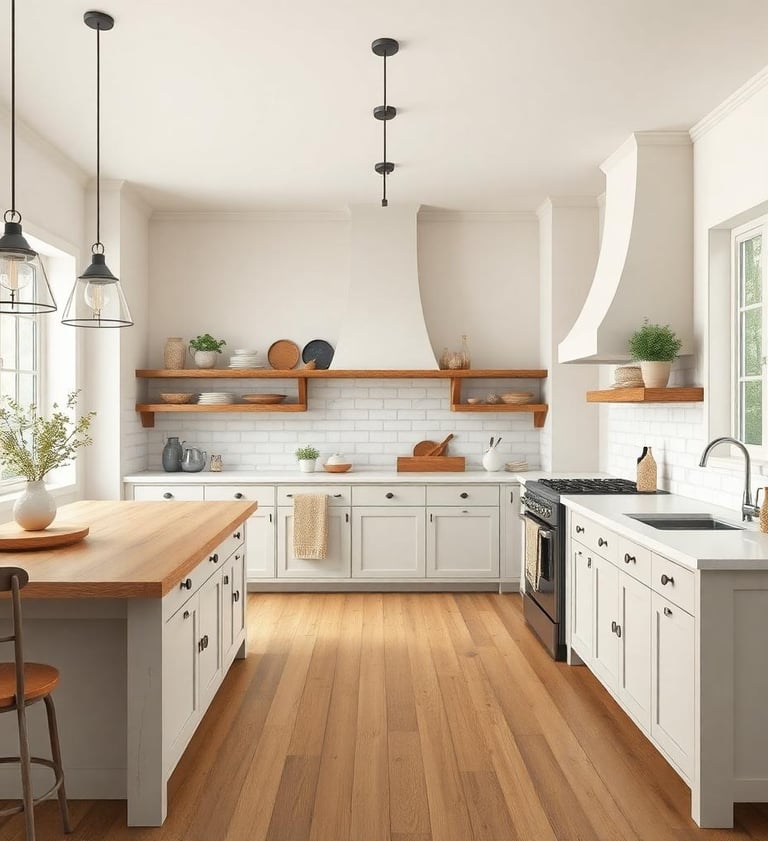 a rustic farmhouse kitchen with a wooden table