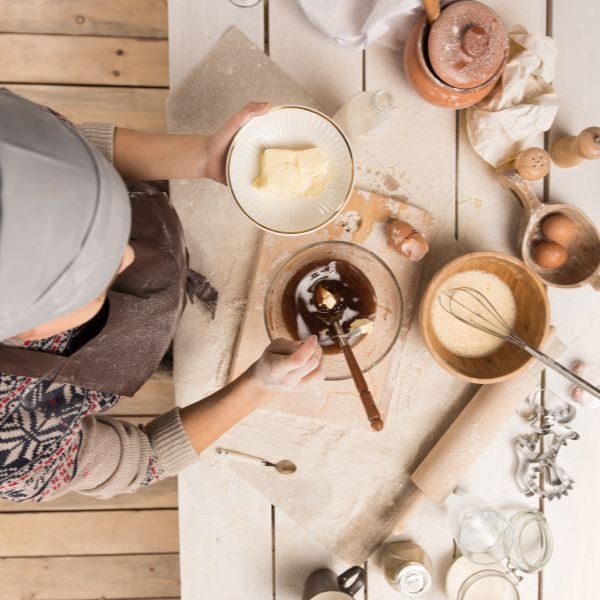 a woman measuring food