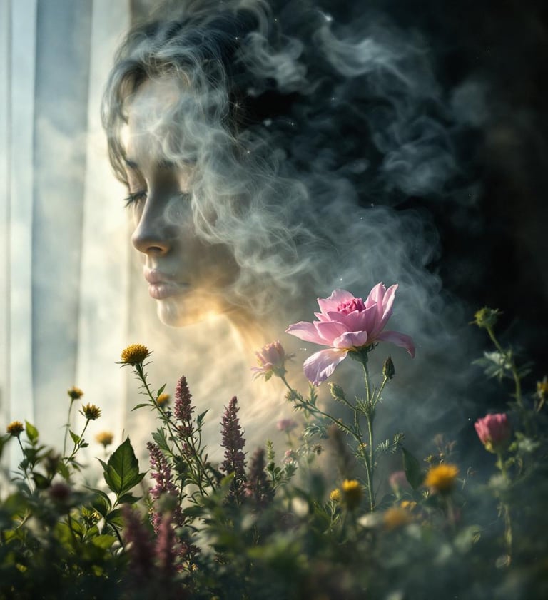 a woman with a flower in her hand
