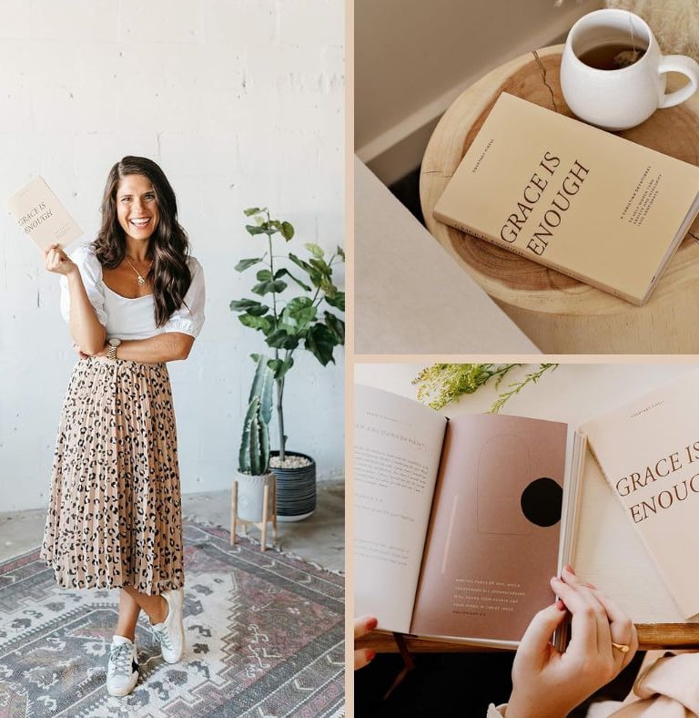 Woman holding the book titled Grace is Enough