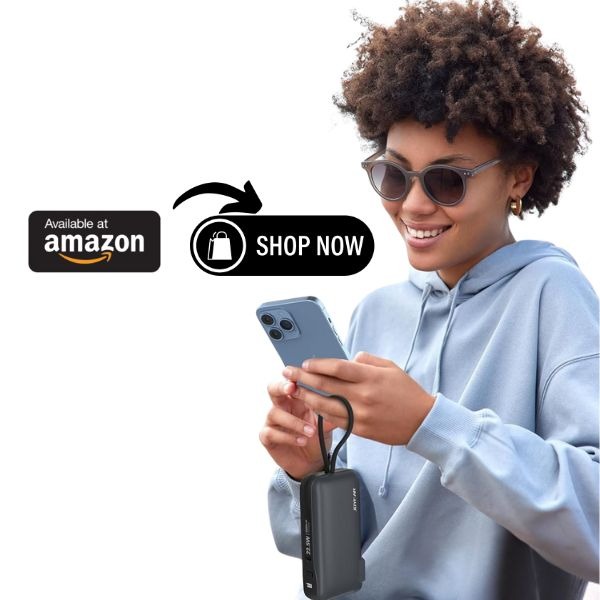 woman holding a Portable Phone Charger