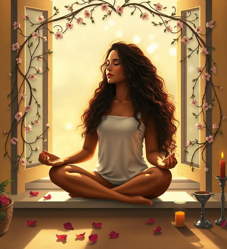 a woman sitting in a window meditating
