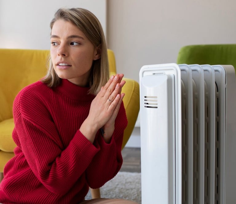 Femme devant un radiateur mal adpaté situé à Rennes en Bretagne