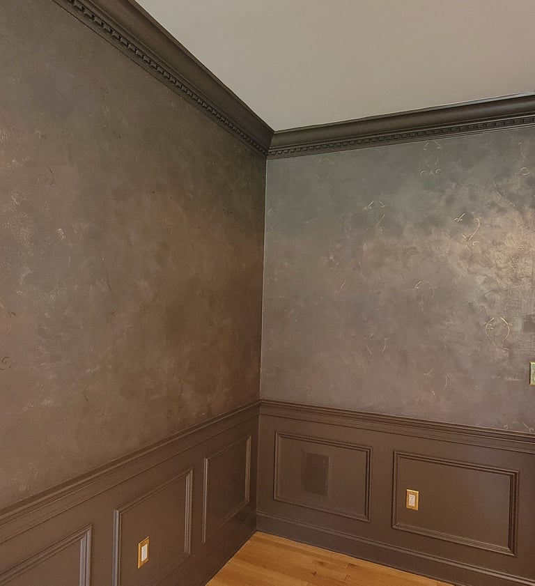 bespoke metallic plaster with glitter for a colts neck nj dining room by Artworks by Marcine