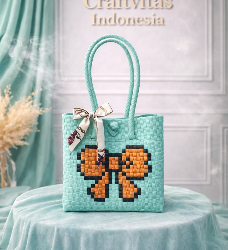 Tas anyaman karakter kupu-kupu hijau mint handmade ramah lingkungan