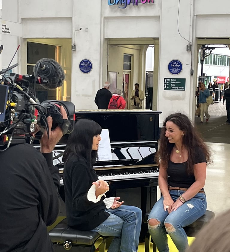 Helen Spooner and Claudia Winkleman chatting before performance on The Piano, Channel 4