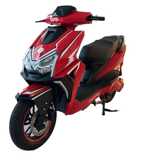 a red scooter with a red and black scooter