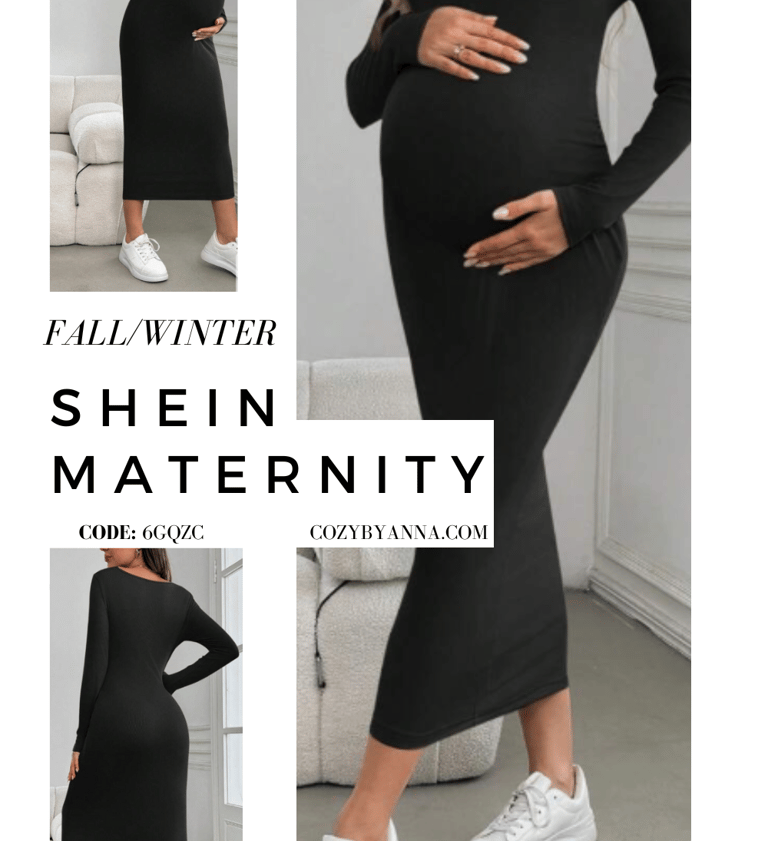 Shein solid color stand collar long sleeve casual maternity dress comfortable and versatile pregnant