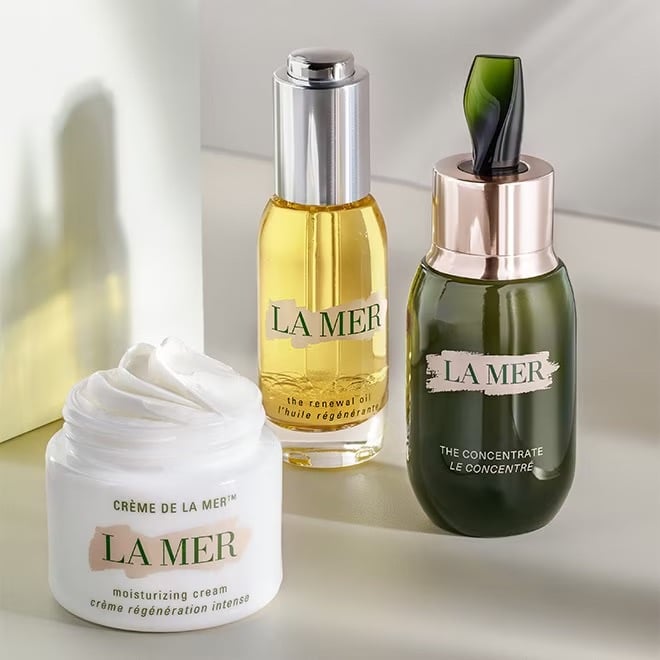 La Mer bestsellers: Crème de la Mer, Renewal Oil, The Concentrate